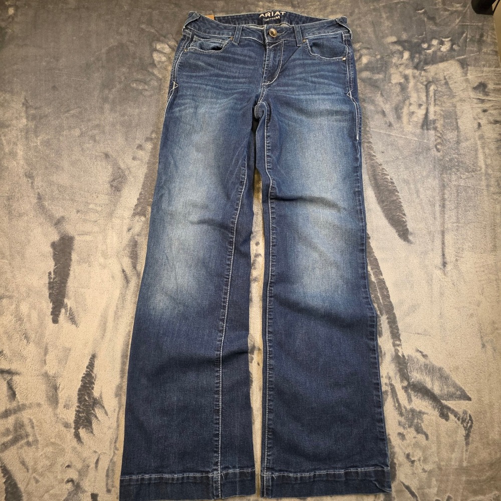 Ariat Denim Trouser Jeans Womens 27R Medium Wash Wide Leg Stretch Western 105037